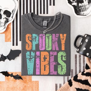 Spooky Vibes PNG, Retro Halloween Shirt Design, Girly Cute Fall Sublimation PNG, Distressed Trendy Spooky Season Shirt PNG, Preppy Halloween