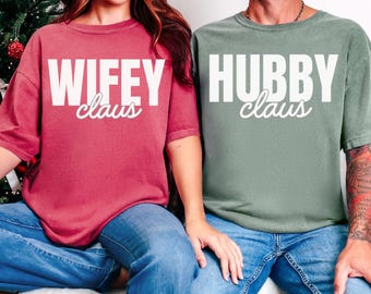 Paquete de imágenes PNG navideñas para parejas, PNG de la esposa y el esposo Claus, camisetas navideñas a juego para parejas, divertido conjunto de PNG navideños, sublimación navideña