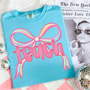 Teacher Png, Preppy Teacher Png, Neon Teacher Bow Png, Back to School Png, Teacher Coquette Bow Design, Teach Png, First Day of School Png
