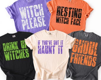 Halloween PNG Bundle, Retro Distressed Funny Witch Shirt Designs, Witch Please, Resting Witch Face, Drink Up Witches, Ghoul Friends