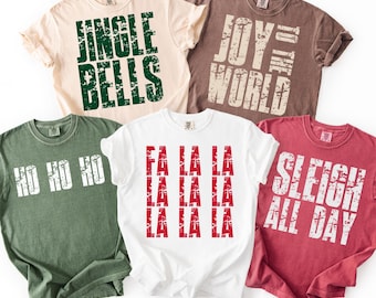 Paquete PNG navideño, PNG navideño retro preppy, Cascabeles, Alegría para el mundo, Ho Ho Ho, Fa La La, Trineo todo el día, Sublimación navideña