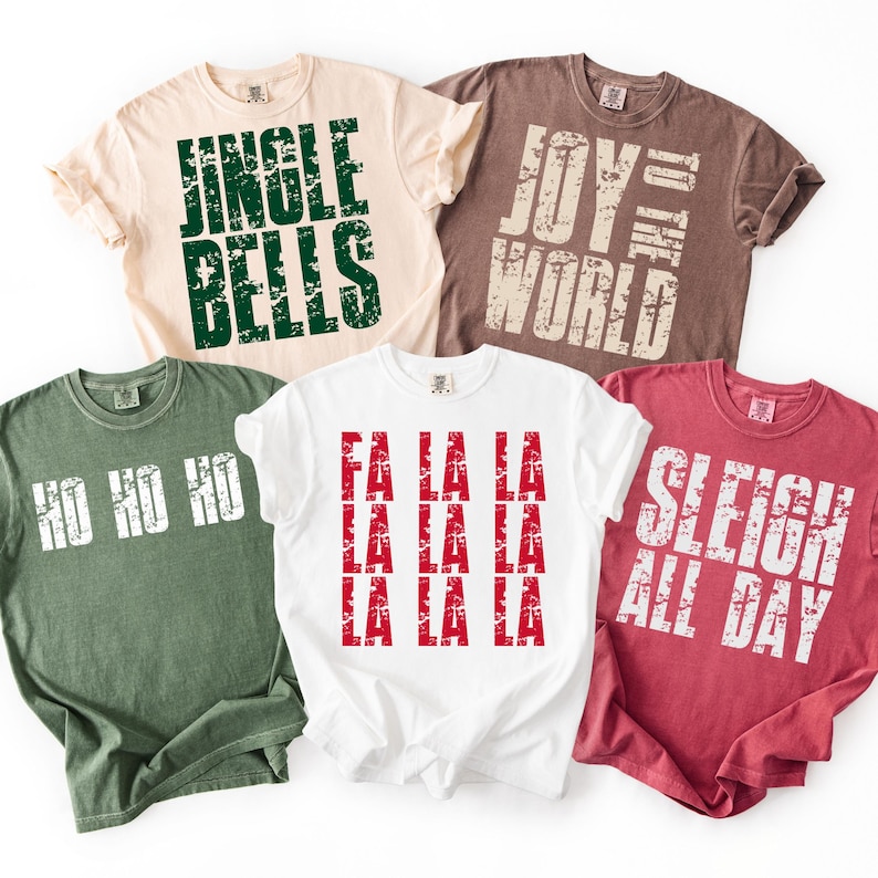 Jul PNG-paket, Preppy Retro Christmas PNG, Jingle Bells, Glädje till världen, Ho Ho Ho, Fa La La, Släde hela dagen, Högtidssublimering bild 1