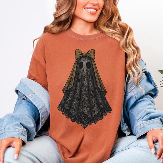 Gothic Lace Ghost PNG, Gothic Girly Halloween Shirt, Witchy Vibes Fall Sublimation, Coquette Spooky Season PNG, Trendy Fall Design