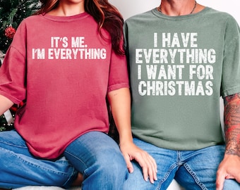 Paquete de imágenes PNG navideñas para parejas, divertidas imágenes PNG a juego para las fiestas, "Tengo todo lo que quiero para Navidad", "Soy yo, lo soy todo", adorable conjunto navideño