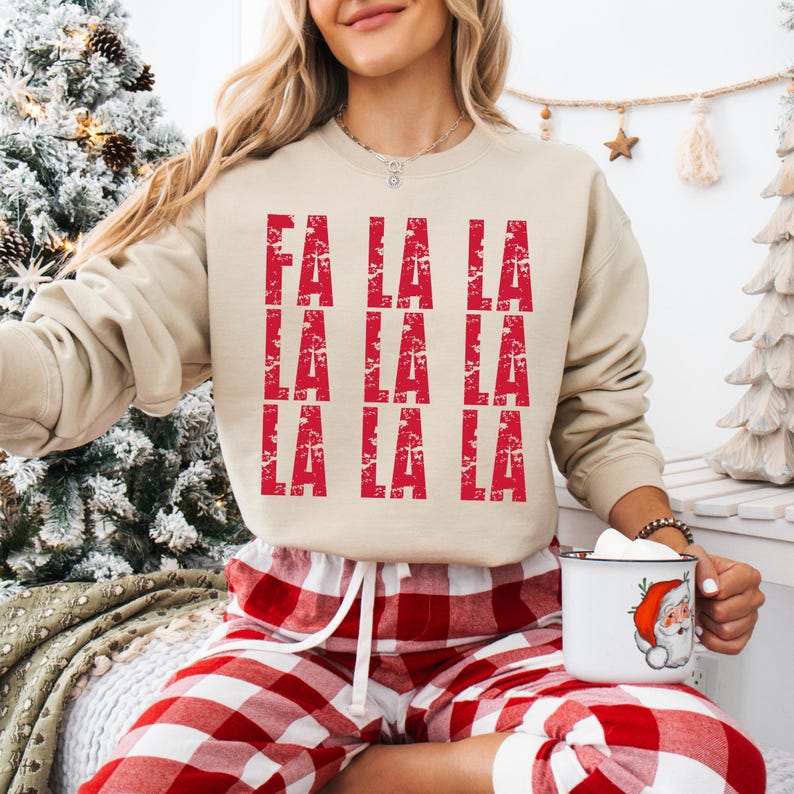 Jul PNG-paket, Preppy Retro Christmas PNG, Jingle Bells, Glädje till världen, Ho Ho Ho, Fa La La, Släde hela dagen, Högtidssublimering bild 3