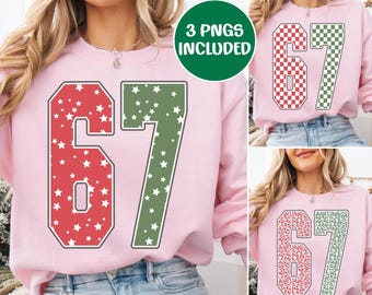 Paquete navideño divertido del 6 y 7, conjunto de PNG de memes virales, humor navideño del 6 y 7, PNG del número de Papá Noel, diseño navideño con bromas de internet, archivo digital navideño