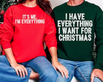 Paquete de imágenes PNG navideñas para parejas, divertidas imágenes PNG a juego para las fiestas, "Tengo todo lo que quiero para Navidad", "Soy yo, lo soy todo", adorable conjunto navideño