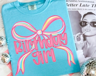 Birthday Girl PNG, Neon Coquette Birthday Girl Shirt Png, Preppy Brushstroke Shirt Png, Birthday Png Sublimation, Girly B-day Png,Preppy Png