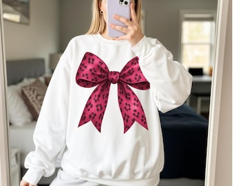 Coquette Hot Pink Bow PNG, Leopard Print Bow Shirt PNG, Coquette Aesthetic PNG, Trendy Coquette Bow Sublimation Png, Preppy Bow Png