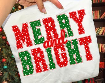 Merry and Bright PNG Bundle, Preppy Christmas PNG, Trendy Holiday Shirt Design, Christmas Sublimation, Red and Green Xmas PNG