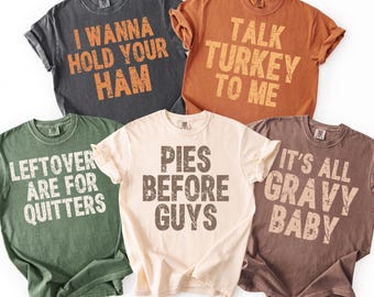 Thanksgiving Funny PNG Bundle, Distressed Turkey Shirt Designs, Pies Before Guys, Talk Turkey to Me, Family Group Fall Shirts PNG