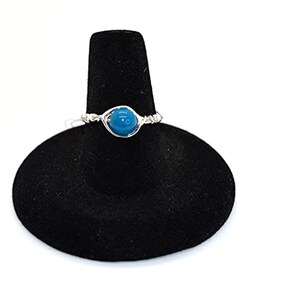 Blue Agate 6 mm Solitaire sizes 4-15 Silver Plated Wire-Wrapped Rings Free Shipping