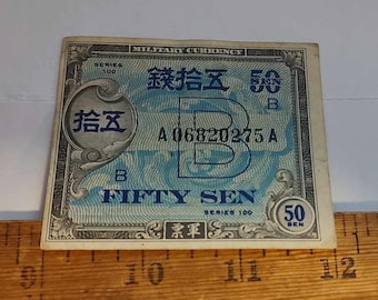 Japanese Fifty Sen Military Currency, Great Collectible Gift Idea!!