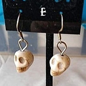 White Magnesite Skull Earrings with Sterling Silver Hooks *Imitation Turquoise Free Shipping
