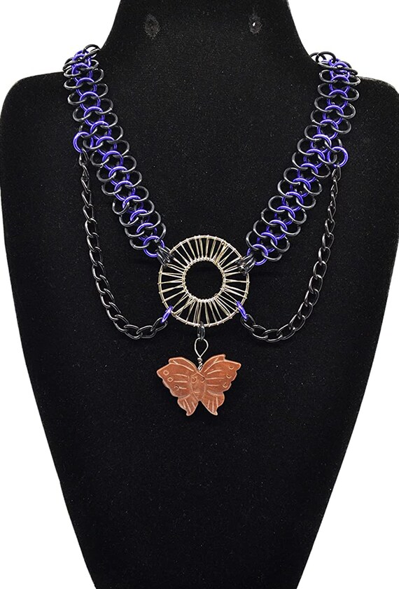 【BLACKPURPLE】Butterfly Stone Cubic Chain Necklace Butterfly Rhinestone Necklace Streetwear Bling Cuban Link