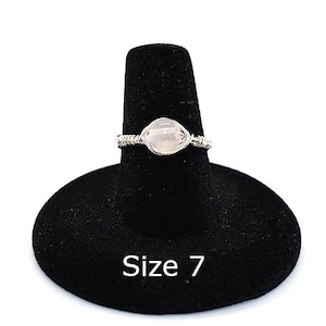 Rose Quartz 6 mm Silver Plated sizes 4 - 15 Wire-Wrapped Rings Free Shipping