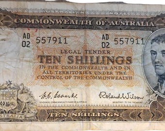 Commonwealth of Australia 10 Shillings Note, Great Collectible Gift Idea!!