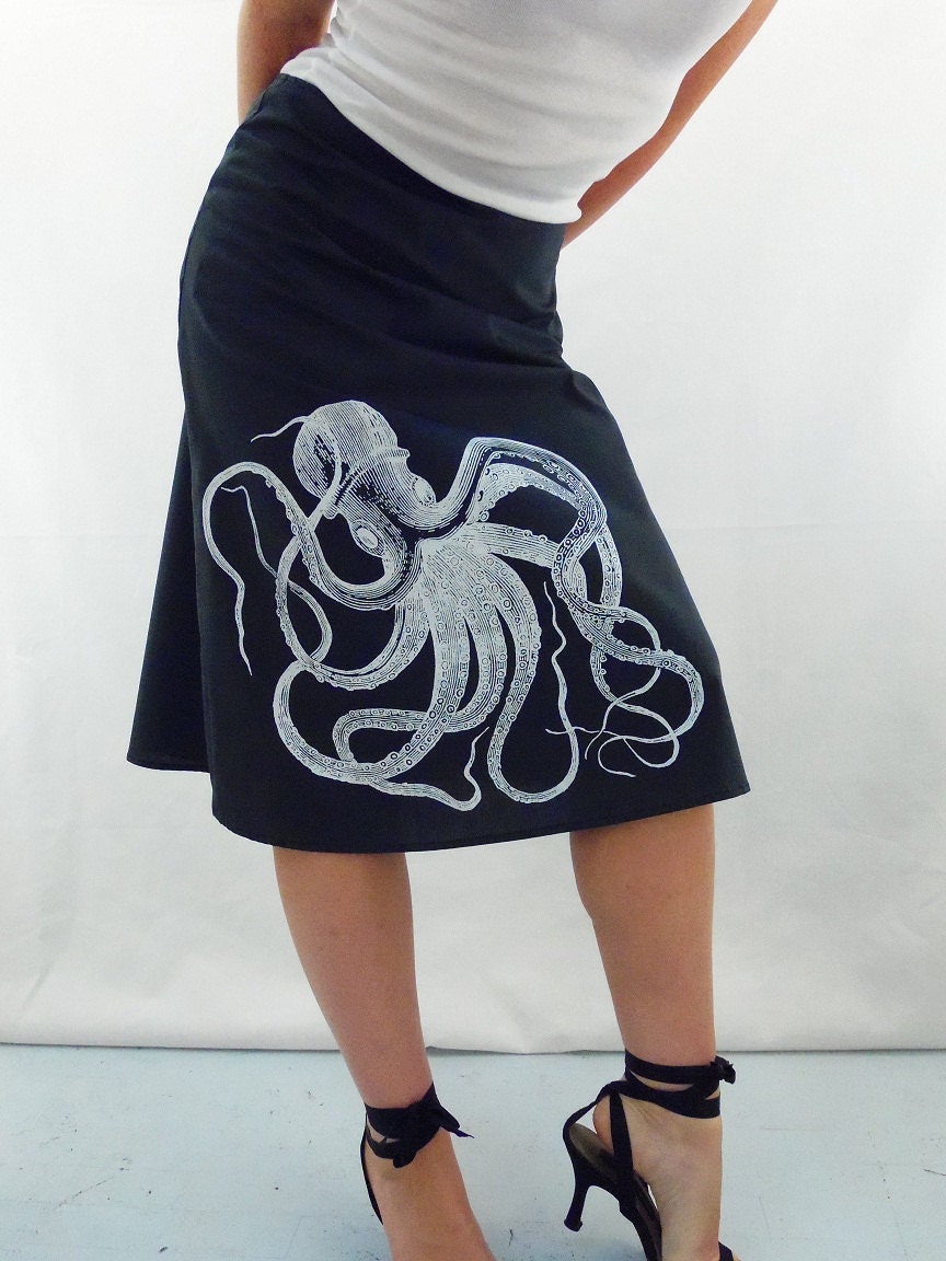 Octopus Print Skirt Aline Cotton Skirt Silk Screen Printed Etsy