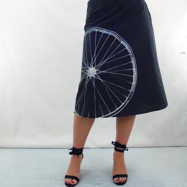 Bicycle Fabric Printed Skirt - Aline Cotton Skirt - Silk Screen Printed to Order