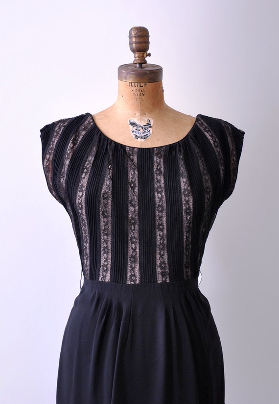 50's striped illusion dress. lace. 1950 cocktail … - image 2