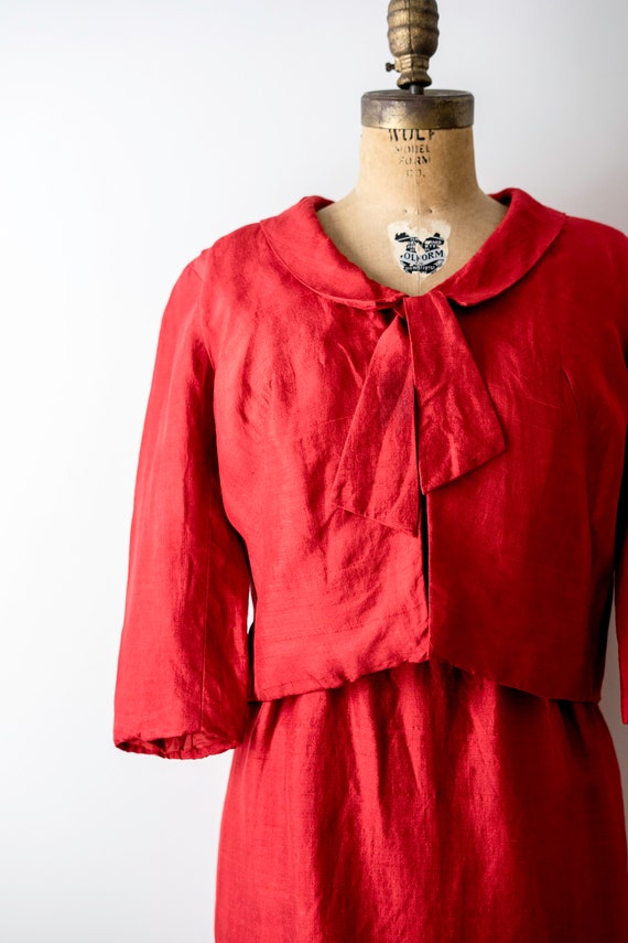 60 Vintage red dress. 1960’s chiffon sheath dress… - image 4