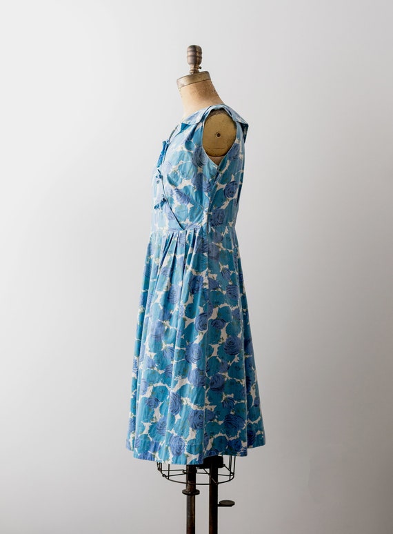 50 blue floral dress. summer. 1950s flower print … - image 4