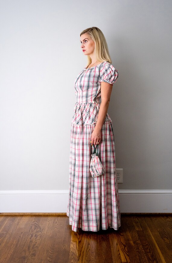 1940's pink green and white plaid gown. vintage 4… - image 7