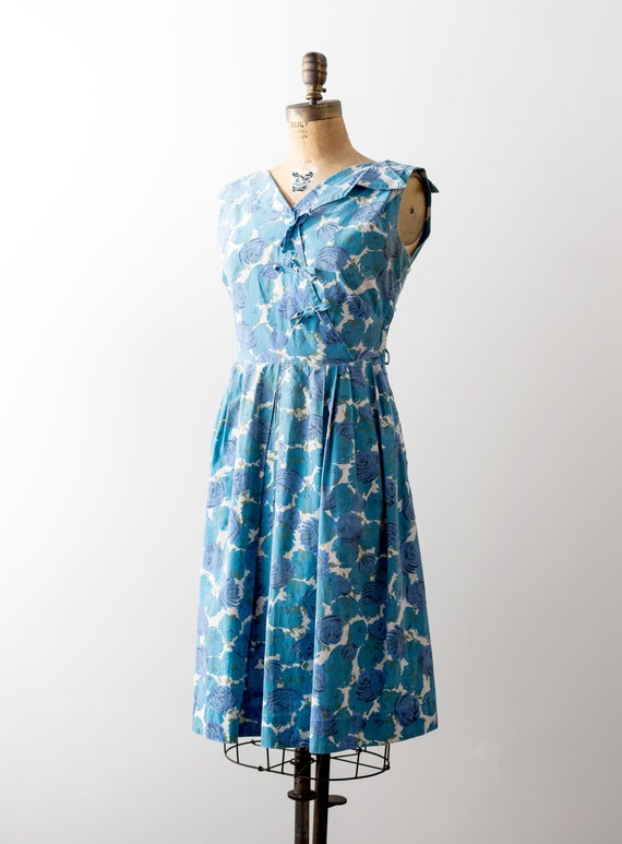 50 blue floral dress. summer. 1950s flower print … - image 2