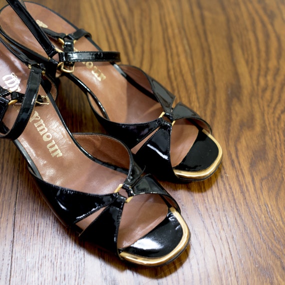 1970's Black Patent leather sandals. size 7.5. Vi… - image 2