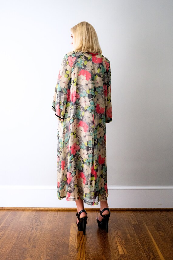 RARE 1930's floral chiffon robe. vintage 30's bla… - image 4