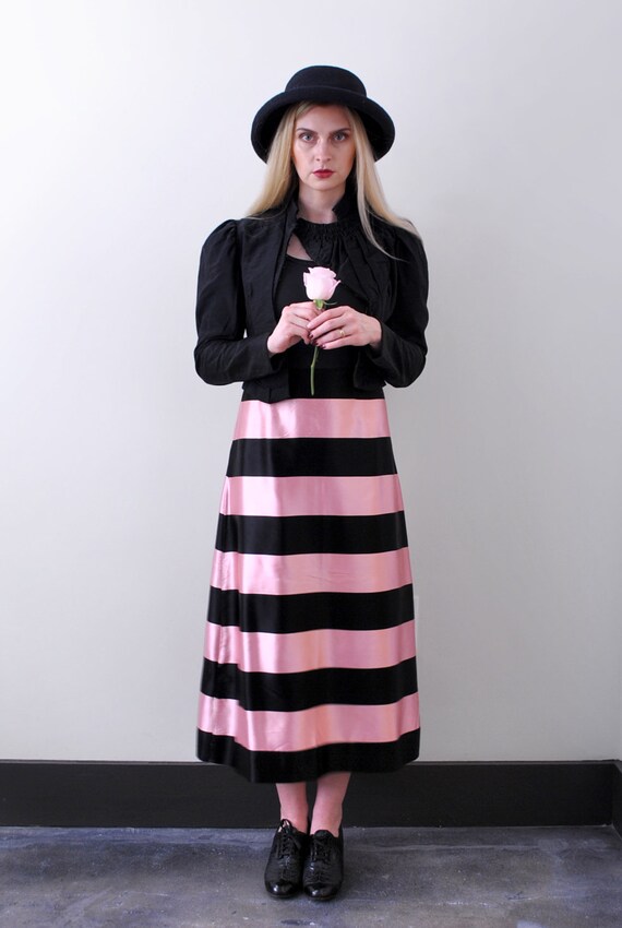 1930’s striped satin skirt. XS. 40 pink & black s… - image 2