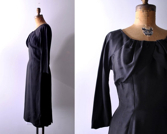 60 black dress. 1960's wiggle dress. silk sheath … - image 4