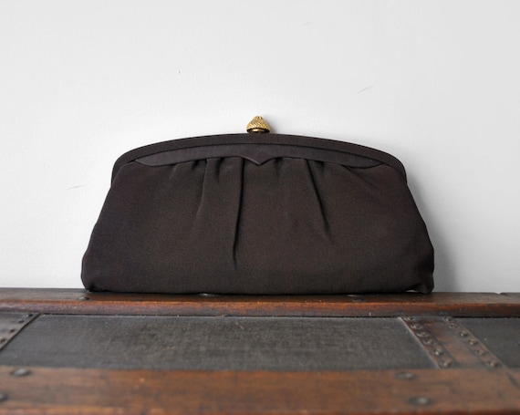 1950's brown clutch. 50's chocolate bag. formal. … - image 1