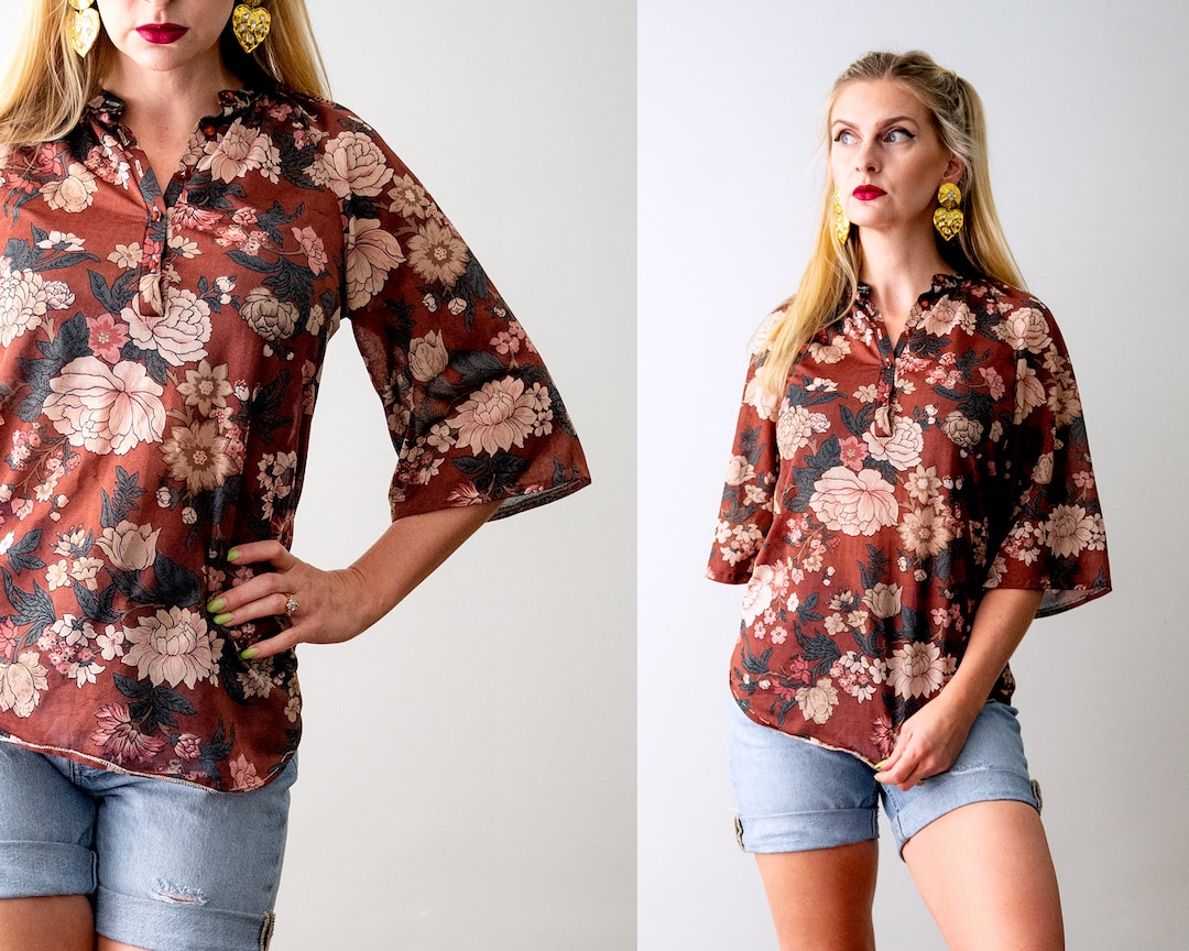 70s Floral Print Blouse| Vintage Flower Power Buttoned Down Shirt