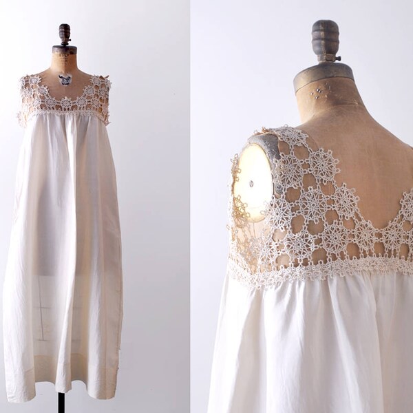 1910’s crochet nightgown. Ivory cream. l. 10’s lace negligee. Edwardian