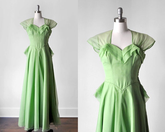 40's prom dress. 1940 long dress. organza & taffet
