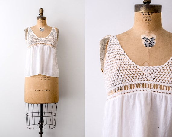 Edwardian blouse. 1910's white tank. camisole. iv… - image 1