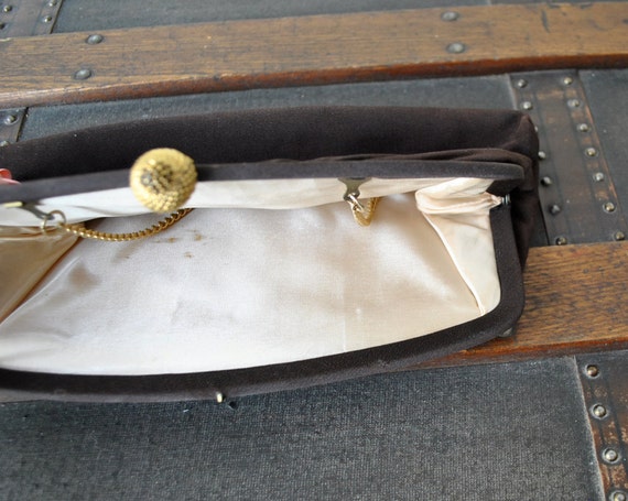 1950's brown clutch. 50's chocolate bag. formal. … - image 2