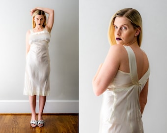 30's liquid satin slip dress. vintage 1930's white dress. bias cut. ivory silk dress. sleeveless. XS.