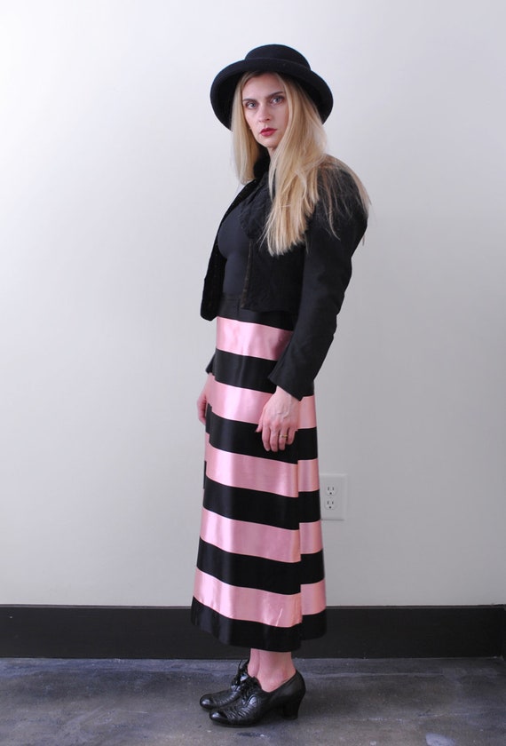 1930’s striped satin skirt. XS. 40 pink & black s… - image 5