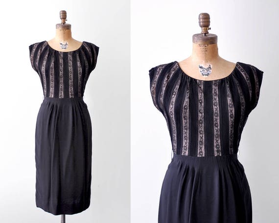 50's striped illusion dress. lace. 1950 cocktail … - image 1