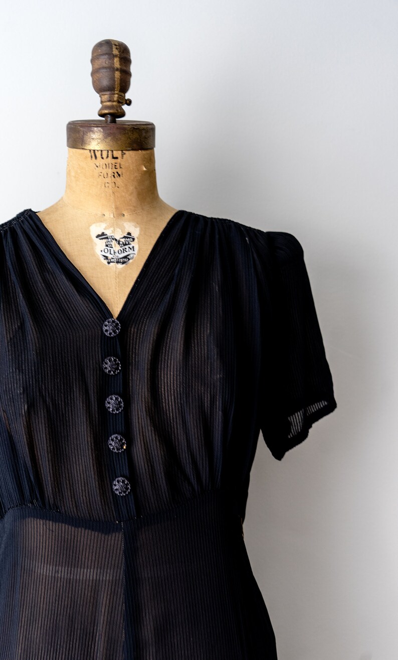 1930's black chiffon dress. vintage 40s large dress. | Etsy