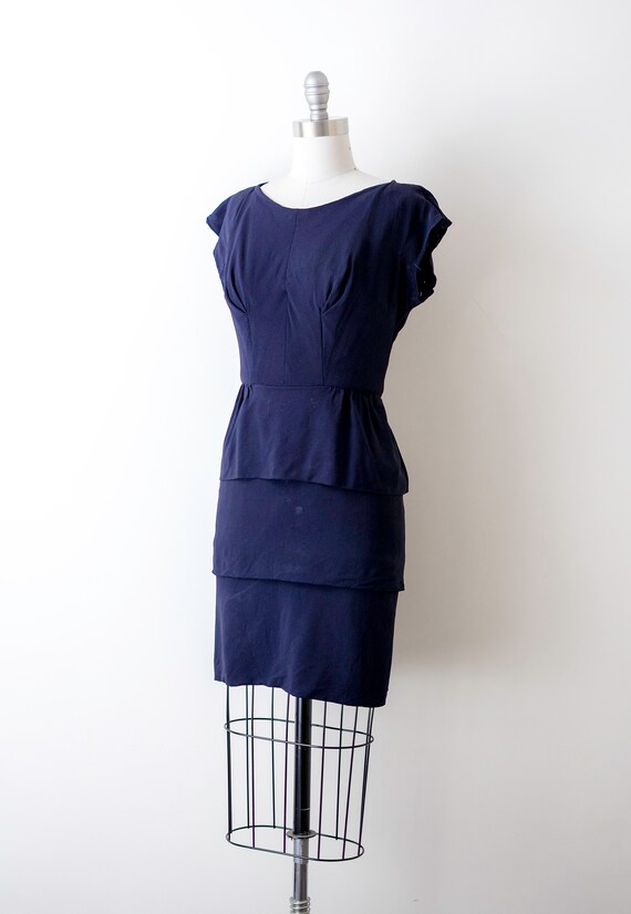 50’s wiggle dress. Vintage 1950 navy blue dress. … - image 8