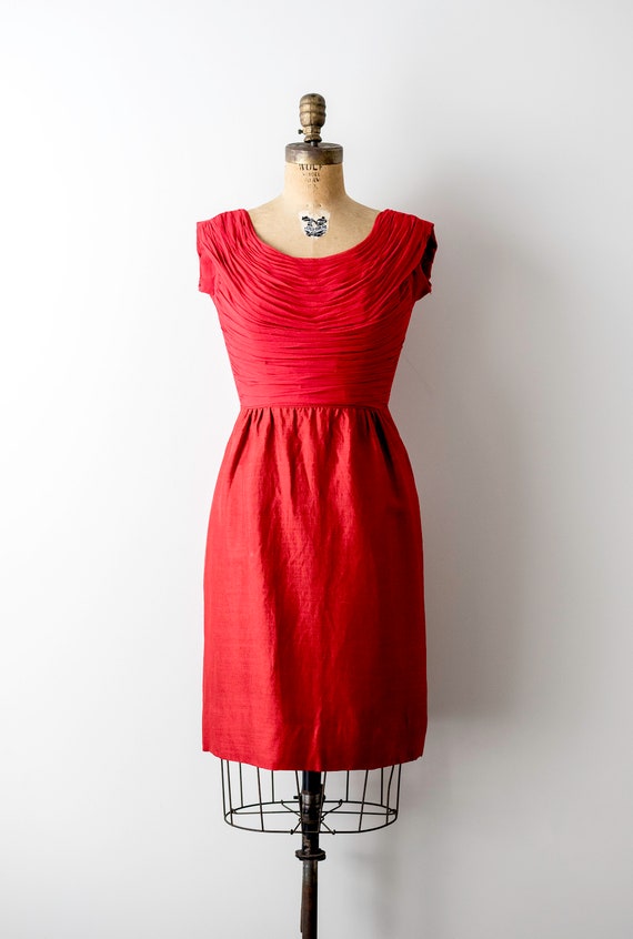 60 Vintage red dress. 1960’s chiffon sheath dress… - image 3