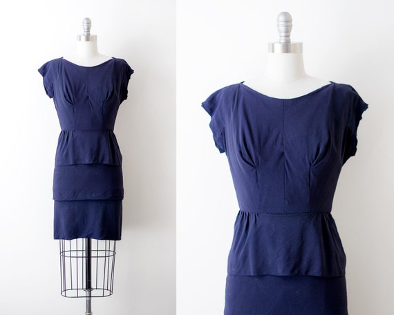 50’s wiggle dress. Vintage 1950 navy blue dress. … - image 1