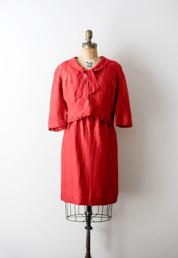 60 Vintage red dress. 1960’s chiffon sheath dress… - image 7