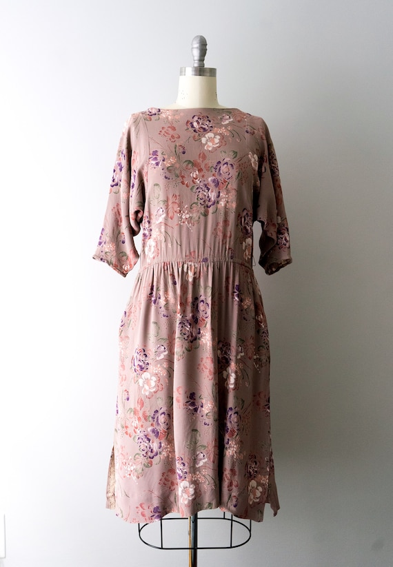 1970's taupe and pink floral dress. vintage 80's … - image 2