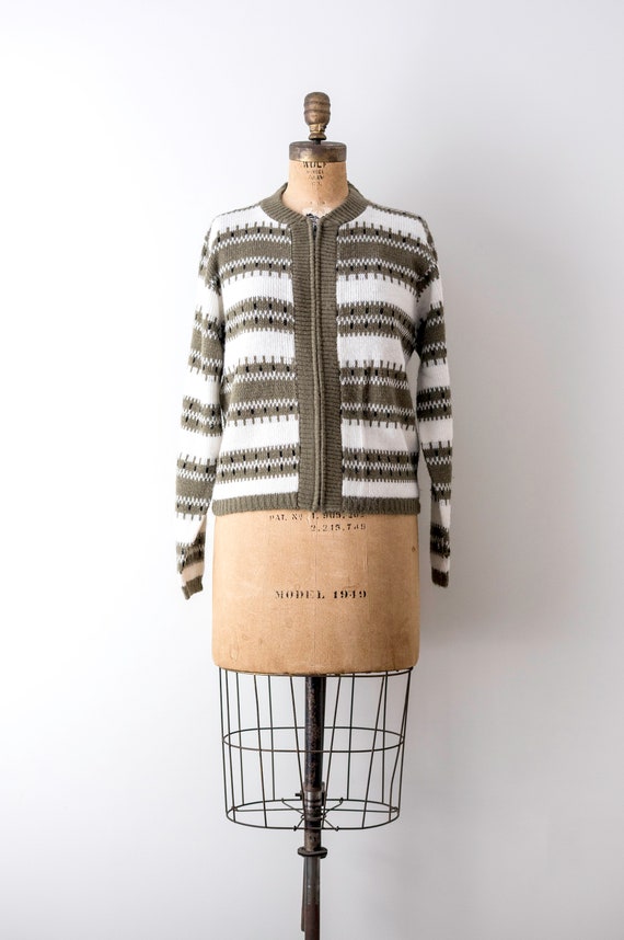 Vintage 1960’s olive sweater. 60 zip up cardigan.… - image 2