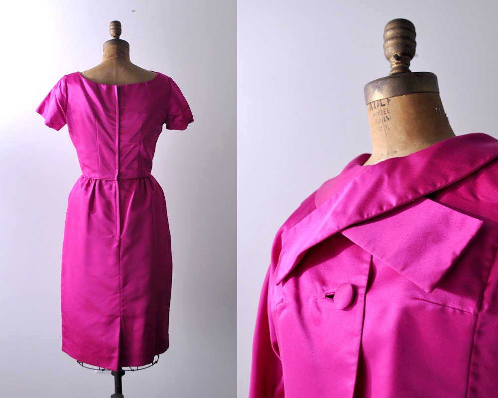 60 Pink Satin Dress. 1960's Sheath Dress. Cropped Jacket. - Etsy