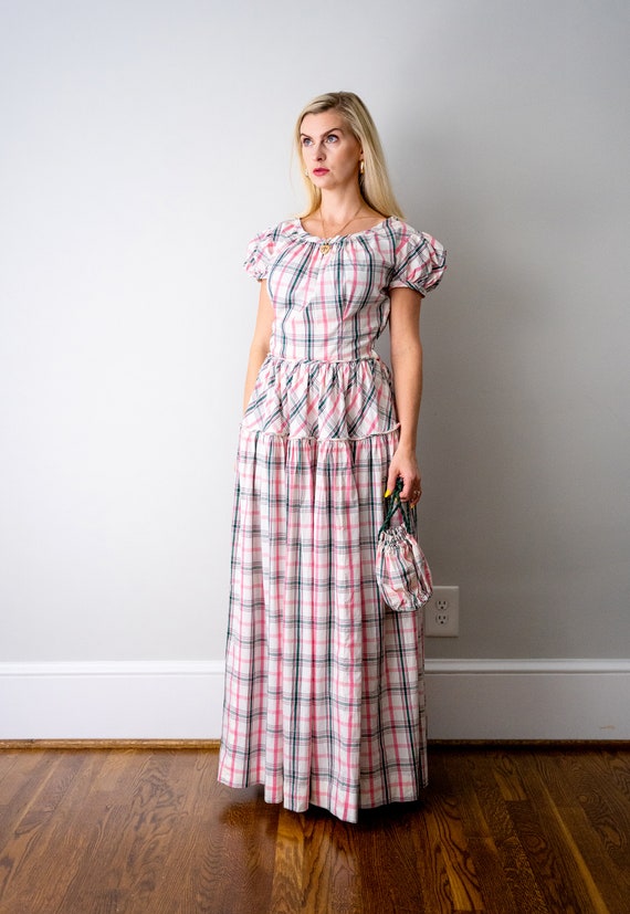 1940's pink green and white plaid gown. vintage 4… - image 2